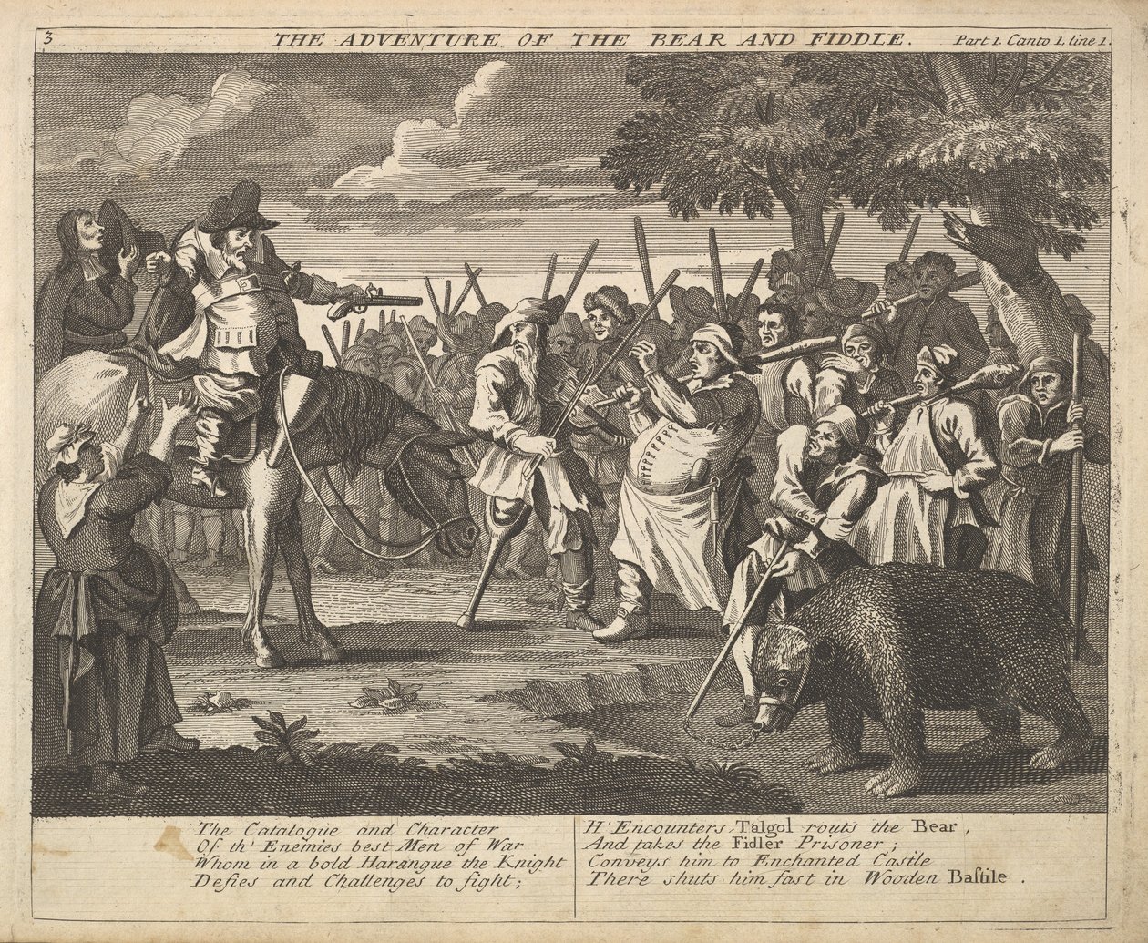 The Adventure of the Bear and the Fiddle Plate 3: Illustrations to Samuel Butlers..., 1725-30. od William Hogarth
