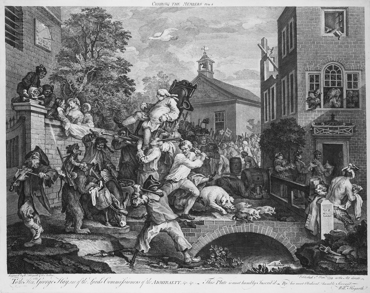 Volba, předsedající člen, 1758 od William Hogarth