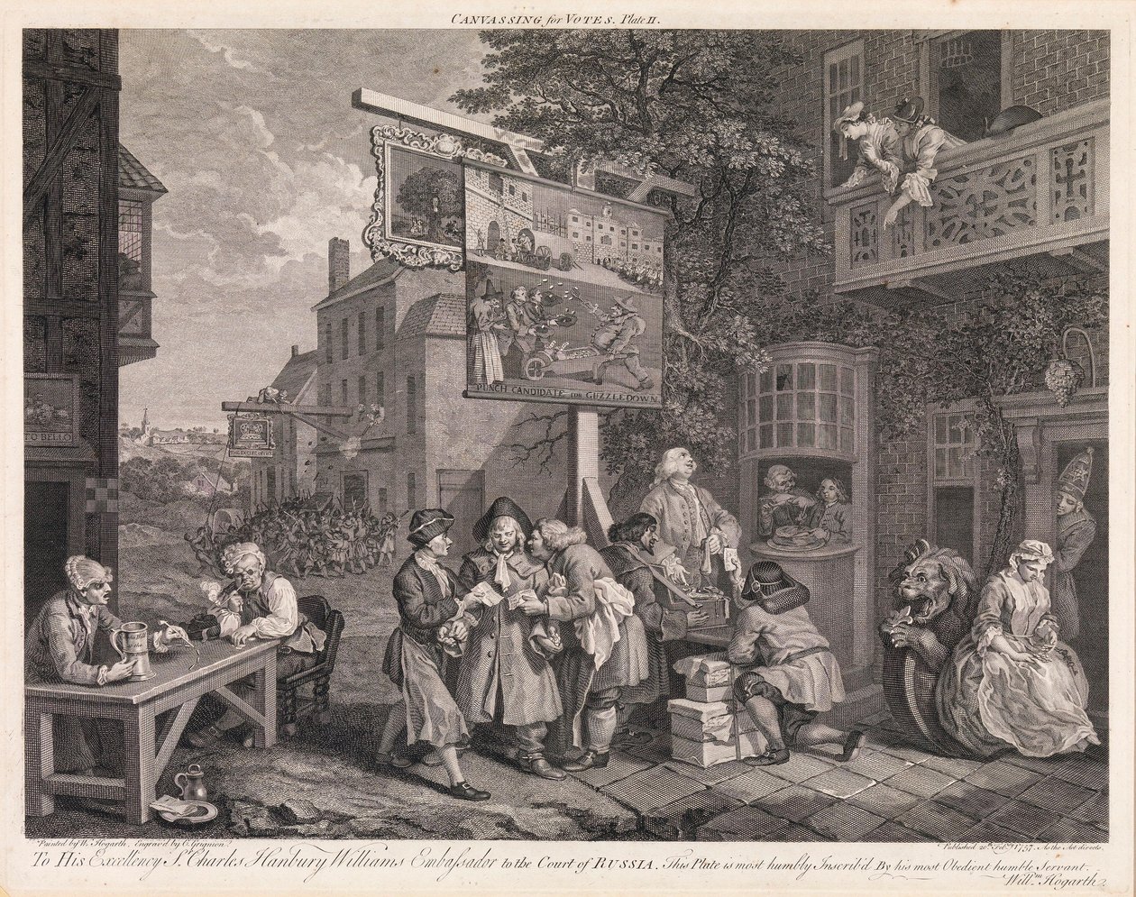 Volby, tabule 2: „Získávání hlasů“ od William Hogarth
