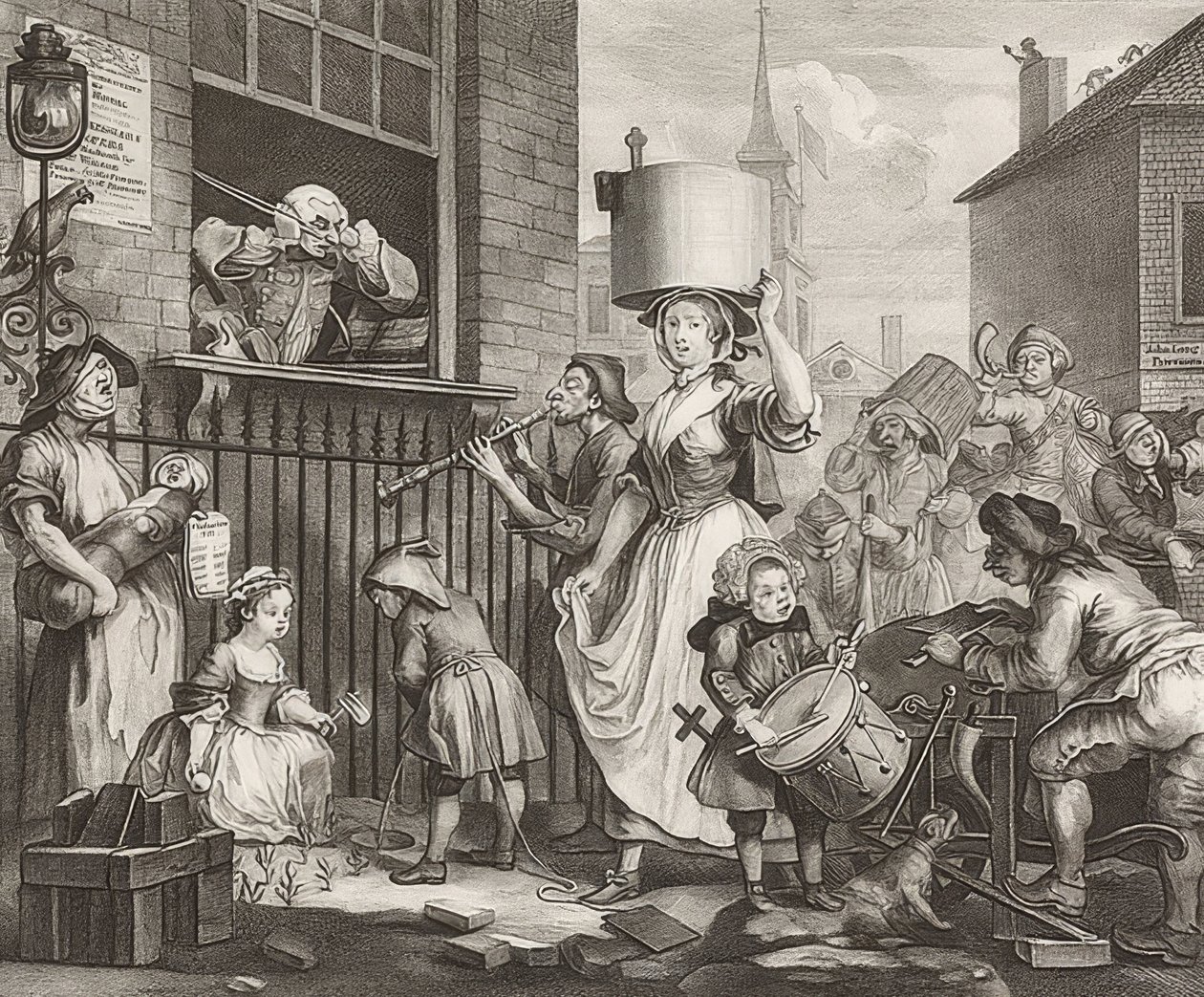 Rozzuřený hudebník. 1741 od William Hogarth
