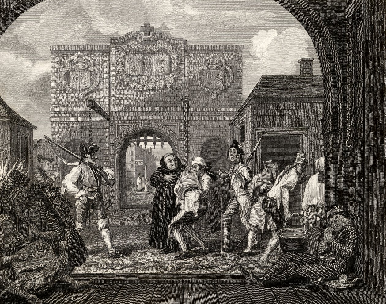 The Gate of Calais, nebo O The Roast Beef of Old England, z „Díla Williama Hogartha“, vydaného v roce 1833 od William Hogarth