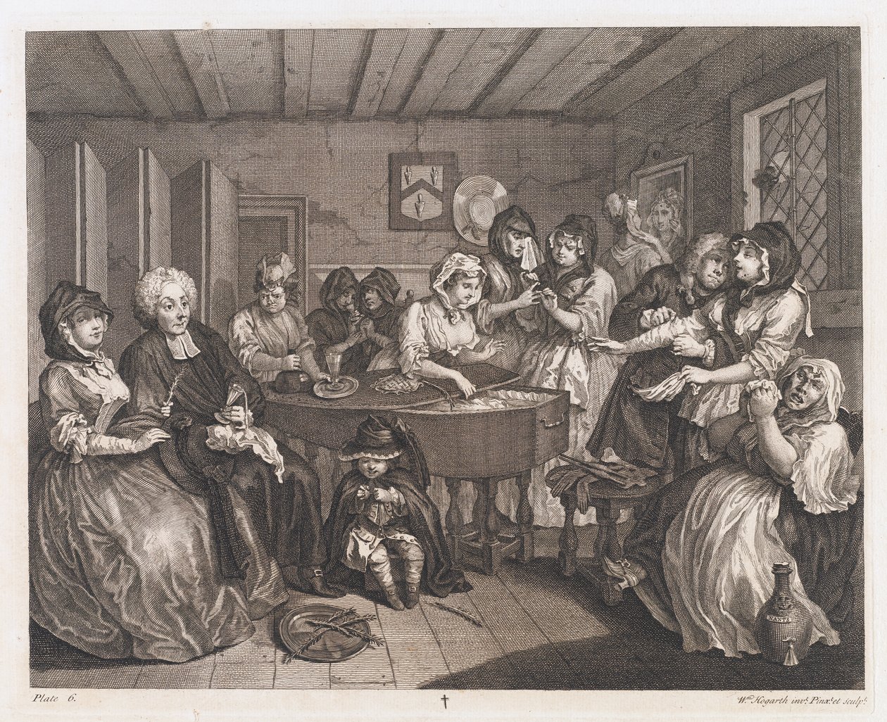 Pohřeb nevěstky, navržený 1732, tištěný 1744 (lept a rytina) od William Hogarth