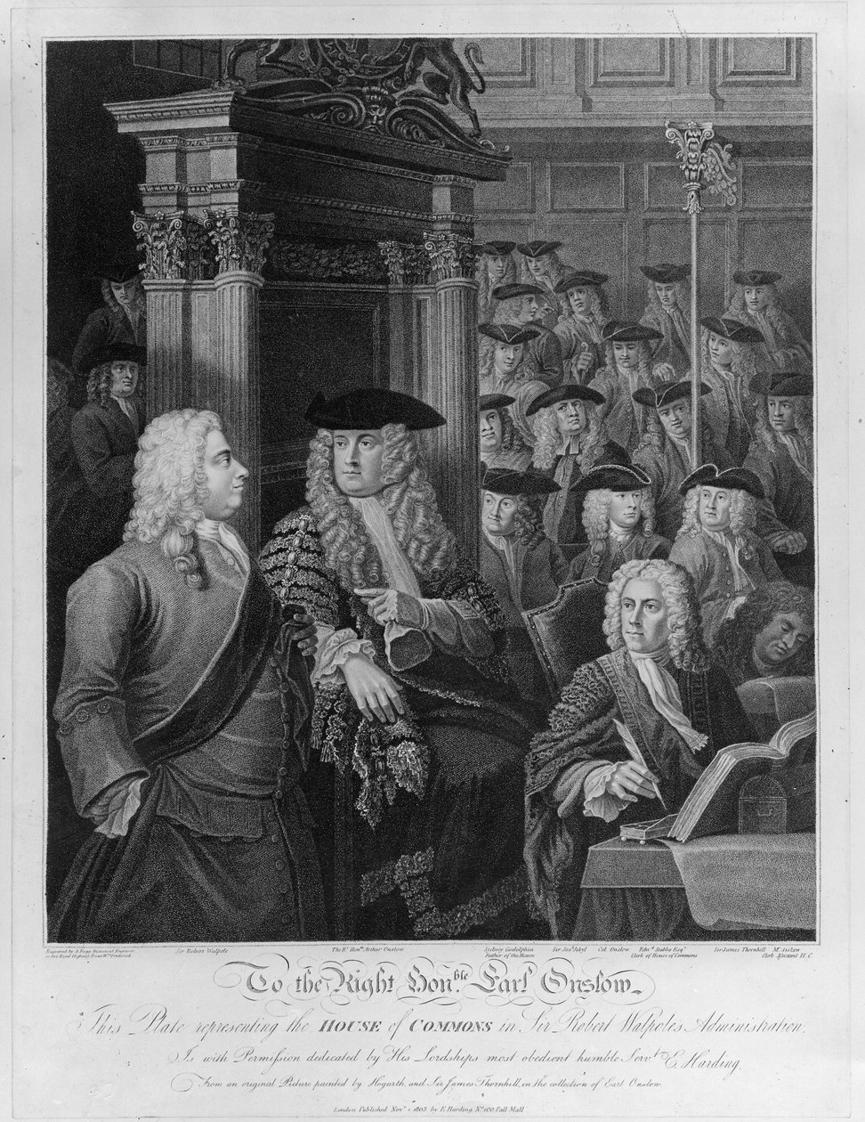 Dolní sněmovna ve Walpoleově správě, publikoval 1803 od William Hogarth
