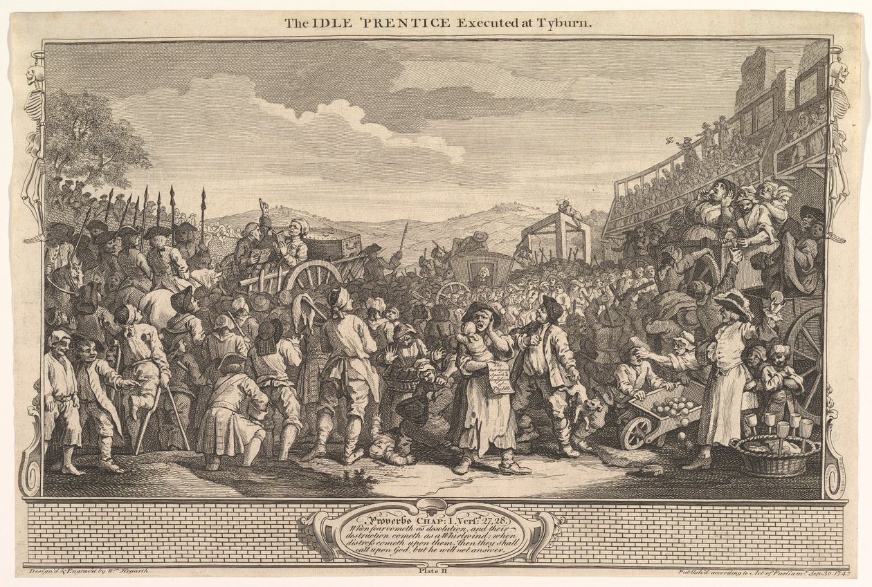 The Idle Prentice Executed at Tyburn: Industry and Idleness, deska 11, 30. září 1747. od William Hogarth