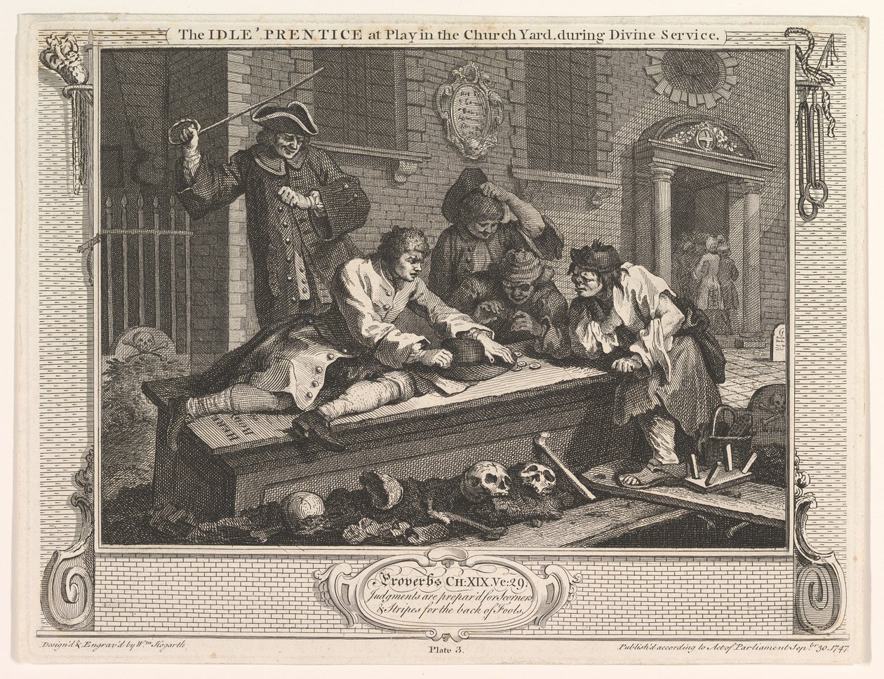The Idle Prentice at Play in the Church Yard Industry and Idleness, deska 3, 30. září 1747. od William Hogarth