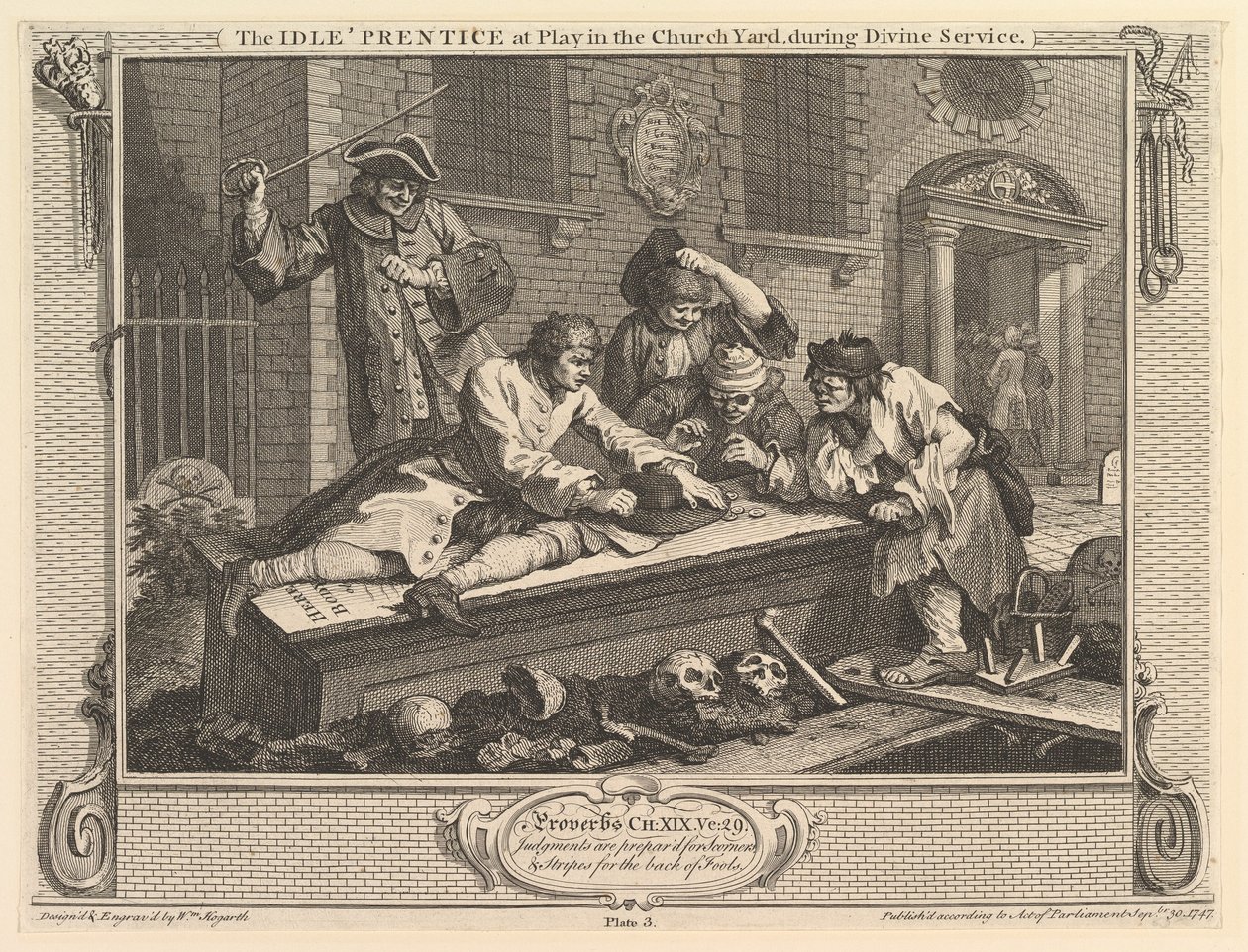 The Idle Prentice at Play in the Churchyard: Industry and Idleness, deska 3, 30. září 1747. od William Hogarth
