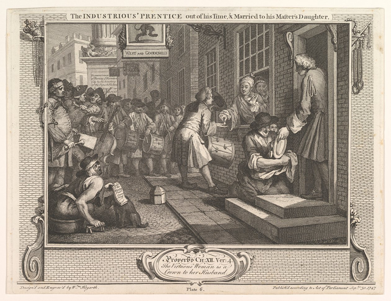 Pracovitý Prentice mimo svůj čas a ženatý s dcerou svého pána..., 30. září 1747. od William Hogarth