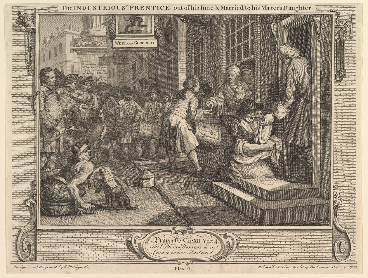 Pracovitý Prentice mimo svůj čas a ženatý s dcerou svého pána..., 30. září 1747. od William Hogarth
