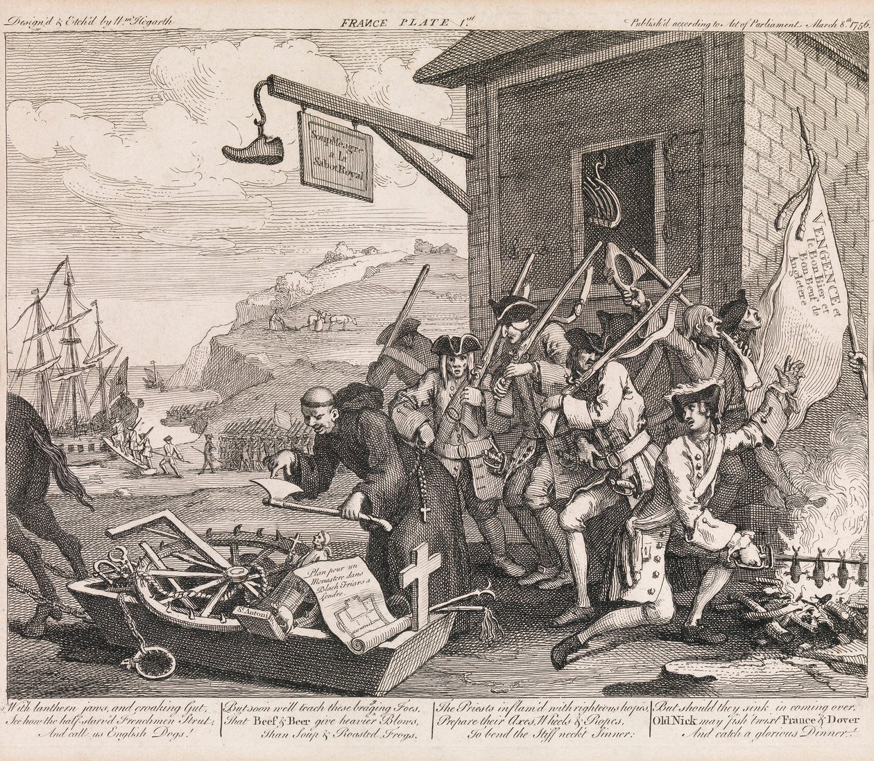 Invaze, deska 1: „Francie“ od William Hogarth