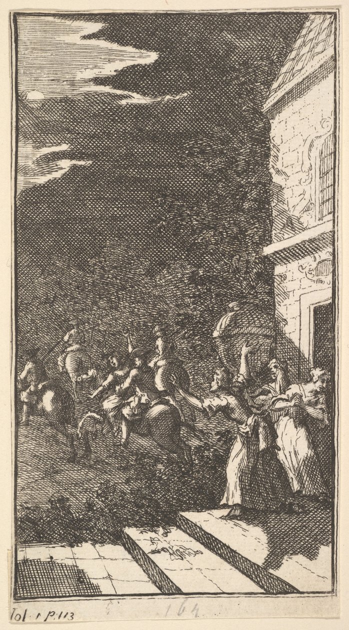 Nová metamorfóza, deska 3: Bandité unesou Camillu, 1724. od William Hogarth
