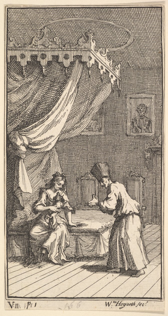 The New Metamorphosis, Plate 5: Fantasio, Transformed to Lapdog, in the Donna The..., 1724. od William Hogarth