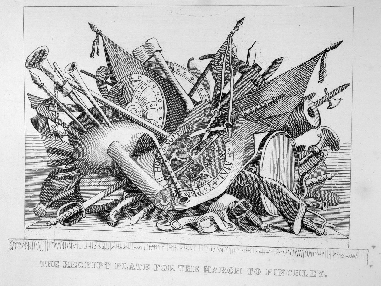 Deska potvrzení pro pochod do Finchley, 1755 od William Hogarth