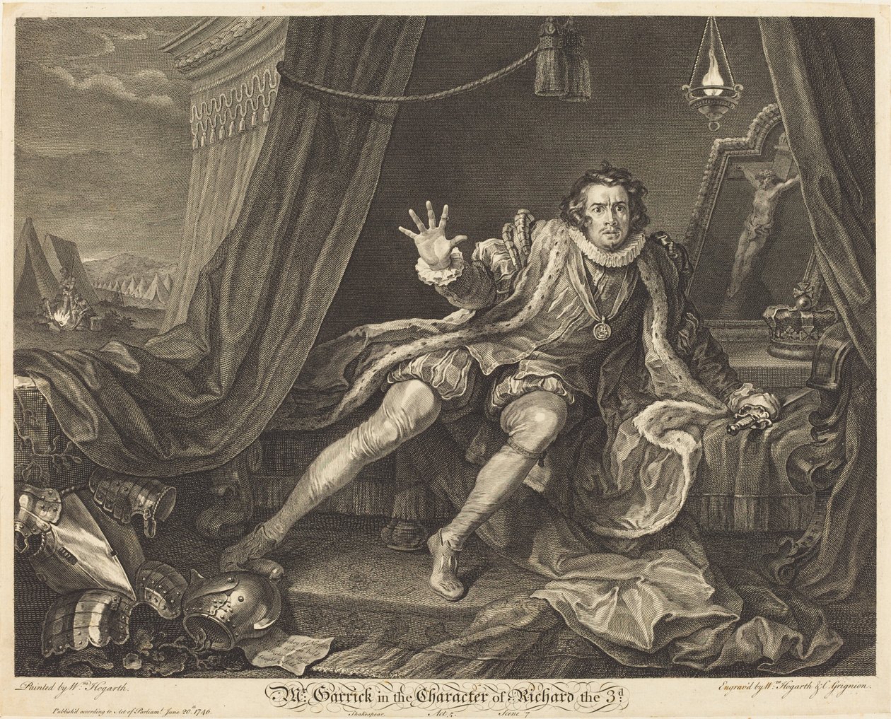 Garrick v roli Richarda III od William Hogarth and Charles Grignion