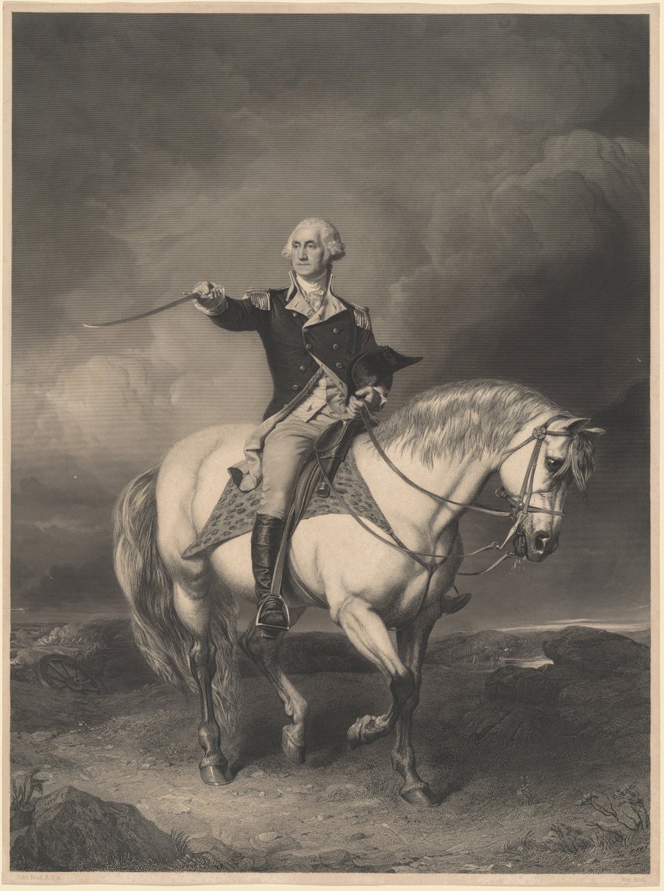 George Washington na koni od William Holl II after John Faed