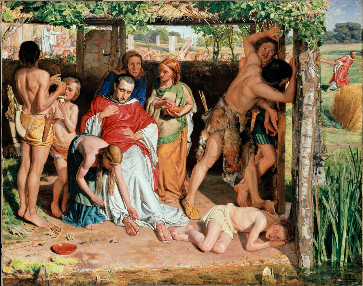 Obrácená britská rodina chránící křesťanského misionáře před pronásledováním druidů, 185 od William Holman Hunt