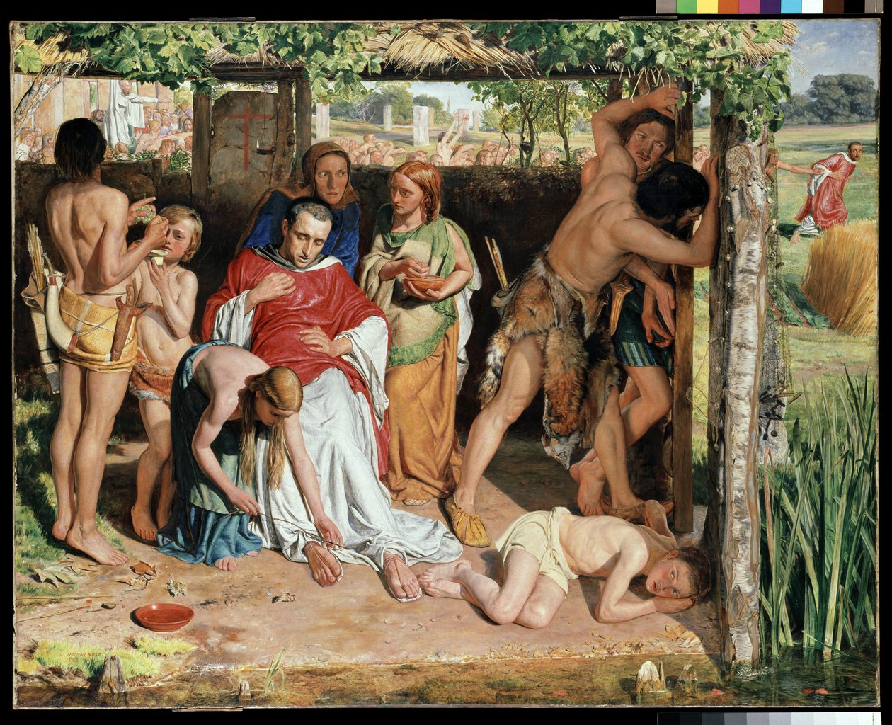 Obrácená britská rodina chránící křesťanského misionáře před pronásledováním druidů, 1850 od William Holman Hunt