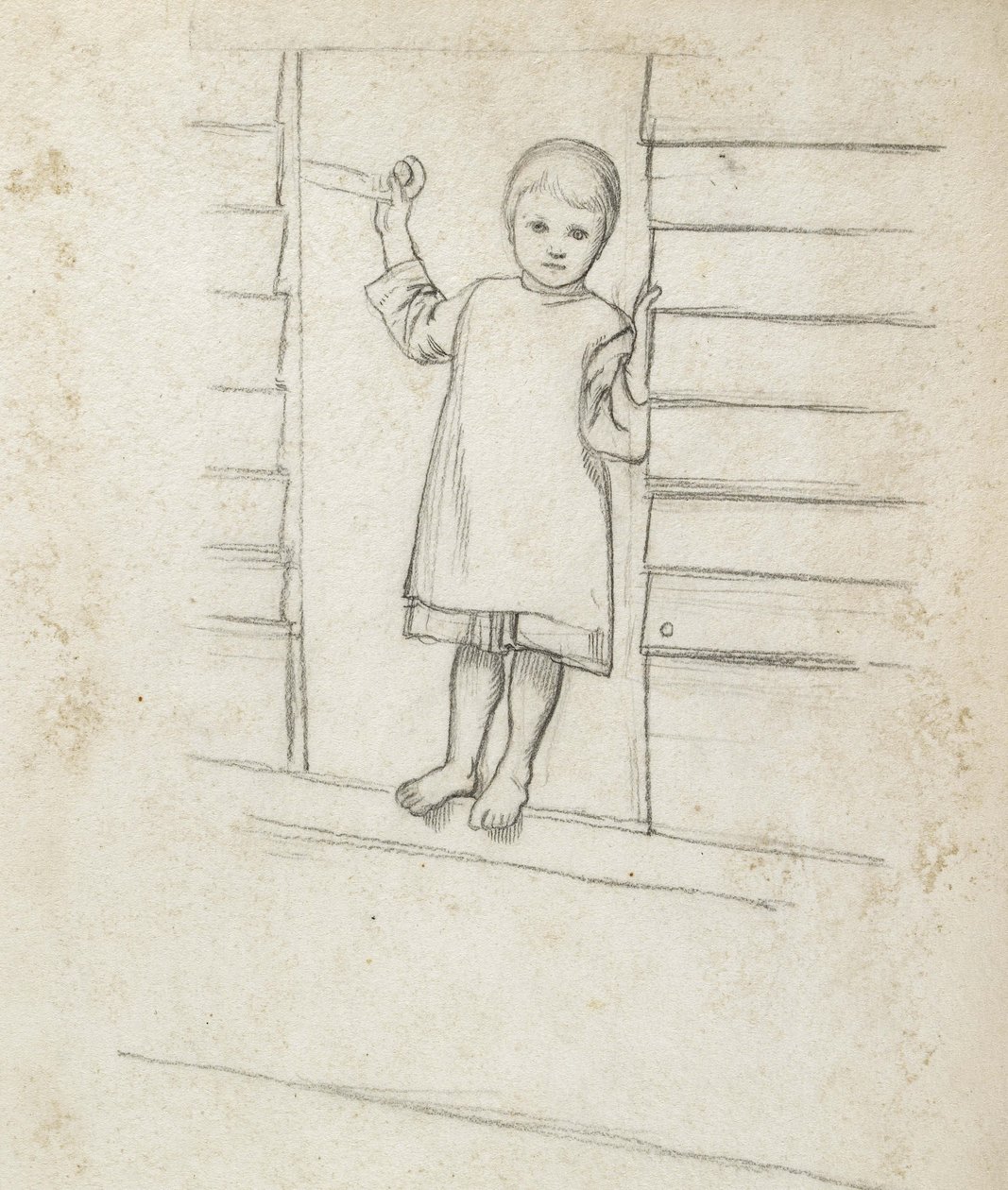 Dívka v Pinafore, stojící na okenní římse, c. 1868 - 1869 (grafit na papíře) od William Holman Hunt