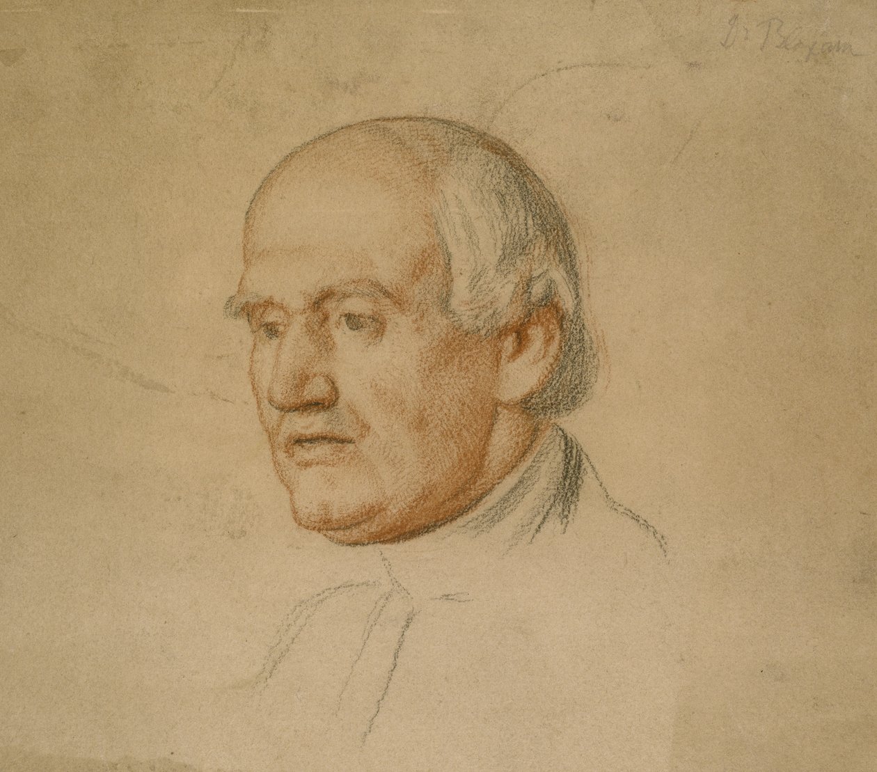 Portrét Dr. Bloxhama (černá a červená křída na hnědém kartonu) od William Holman Hunt