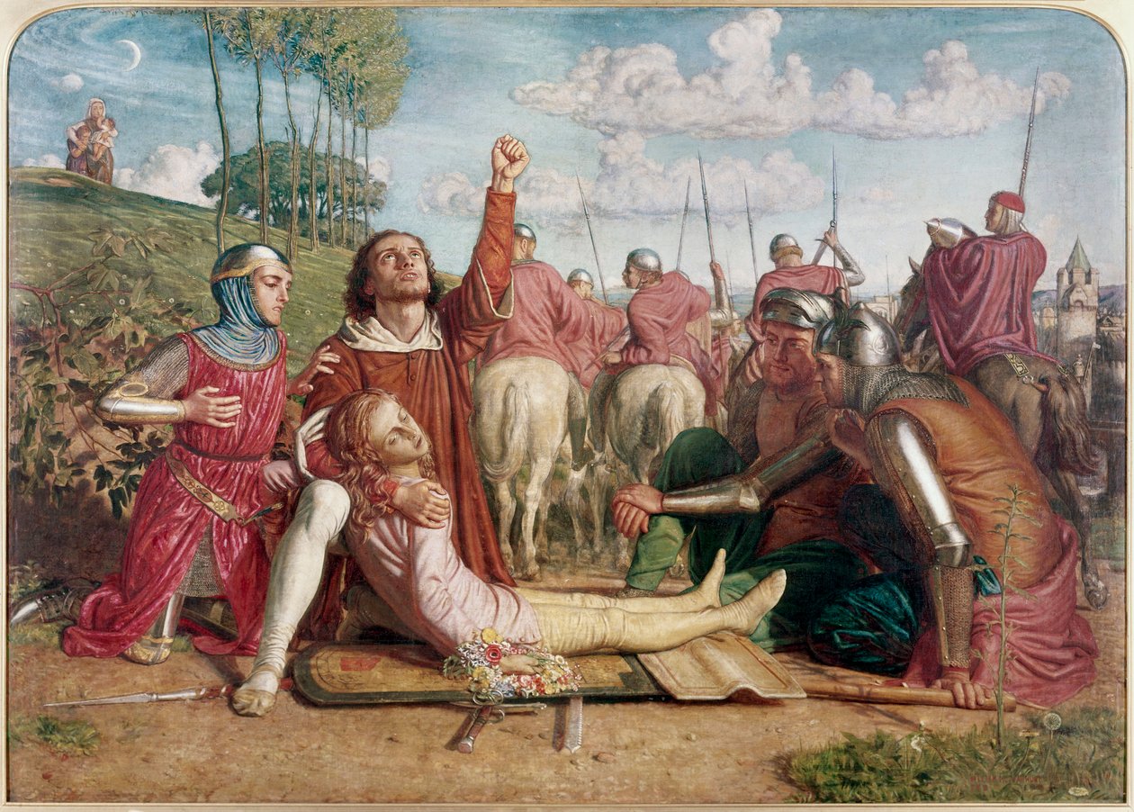 Rienzi přísahá, že získá odškodnění za smrt svého mladého bratra, který se stal obětí potyčky mezi Orsini a Colonnou od William Holman Hunt