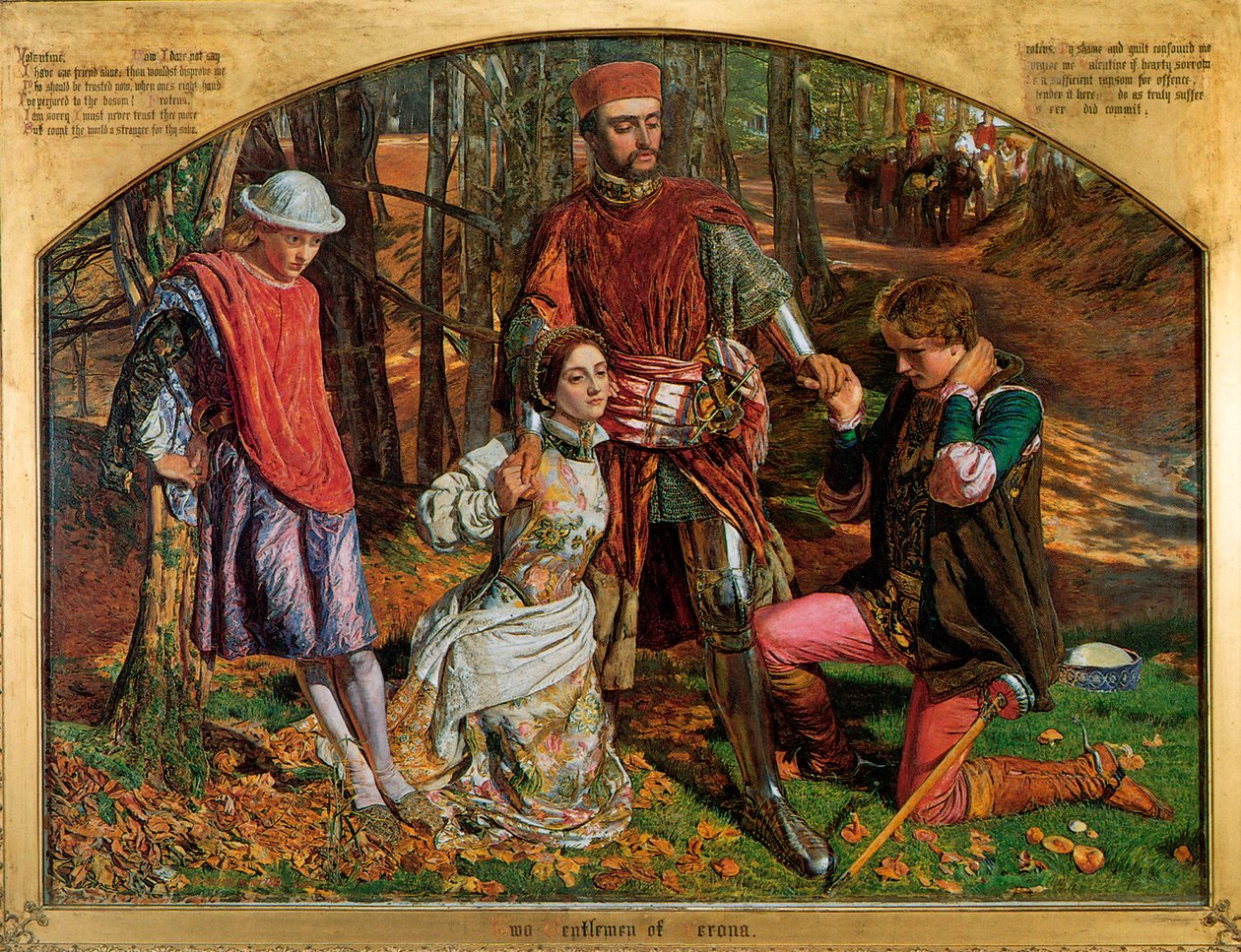 Valentine zachraňující Sylvii z Protea, 1851. od William Holman Hunt