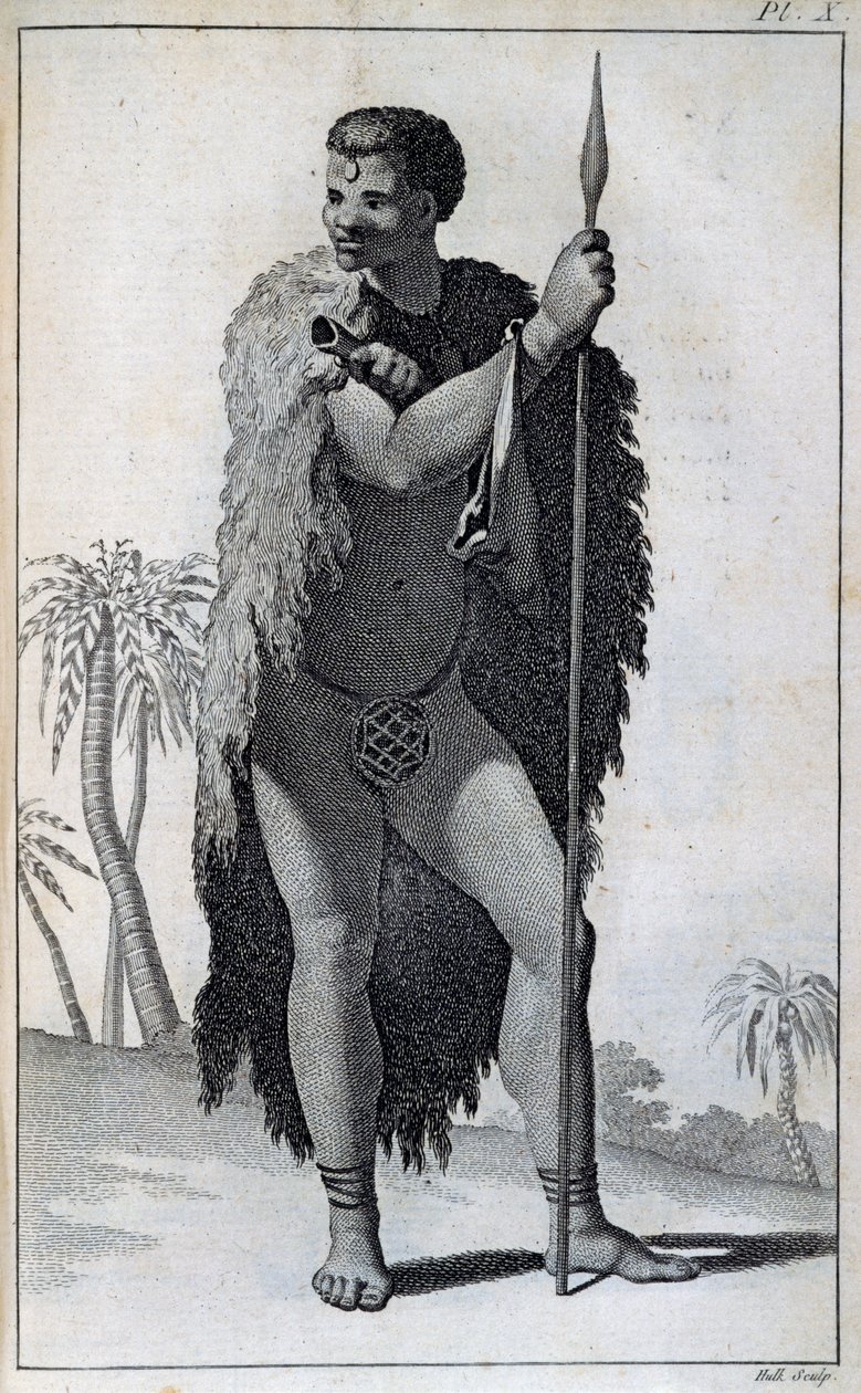 Muž Khoikhoi (Hottentot), z Cest Le Vaillant do vnitrozemí Afriky přes Mys Dobré naděje, v letech 1783 od William Home Lizars