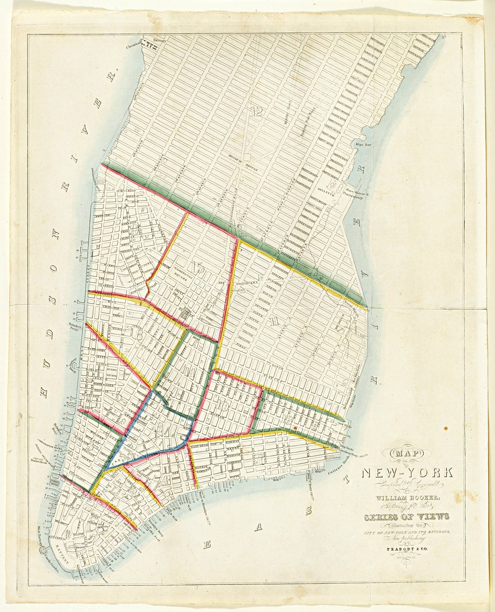 Mapa města New York [až po východní 53. ulici], 1885 (černý inkoust, ručně kolorováno, na papíře) od William Hooker
