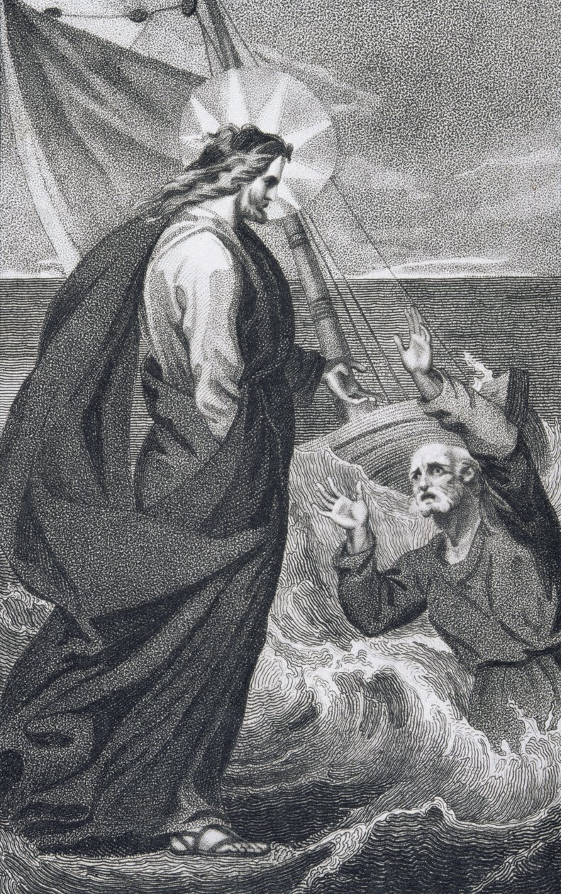 Kristus vyčítající Petrovi, z „Historie a života našeho požehnaného Pána a Spasitele Ježíše Krista“, od reverenda J. Milnera, vydal B. Crosby, 1808 od William Hopwood