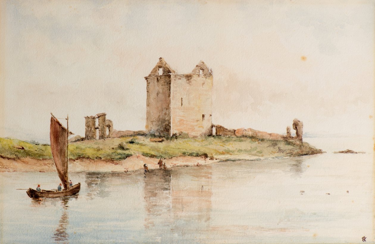 Broughty Castle v roce 1850, cca 1850 (akvarel) od William J. Renny