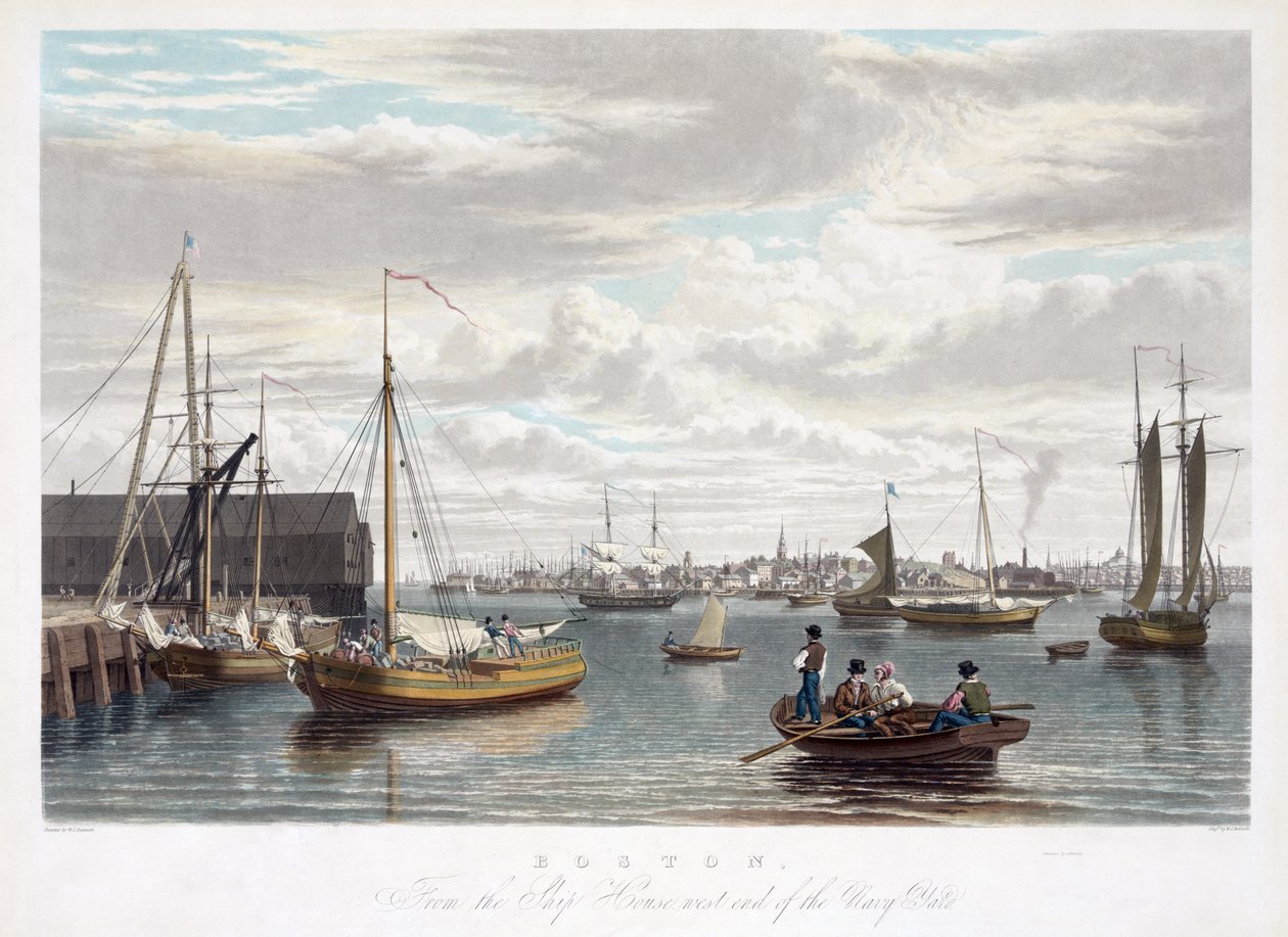 Boston, z Ship House, západní konec Navy Yard, c.1833 od William James Bennett
