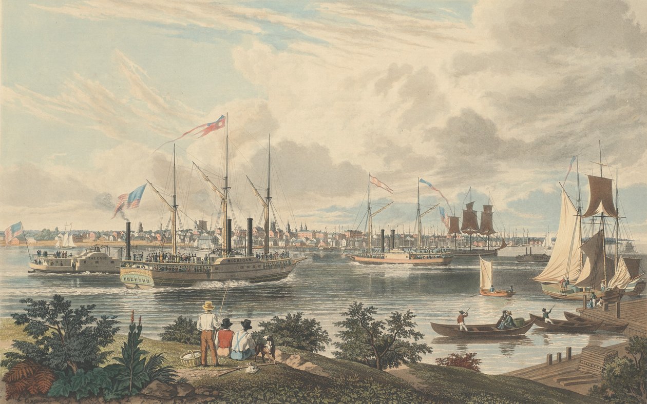 Město Detroit, Michigan: Převzato z Canada Shore poblíž trajektu, publikováno 1837. od William James Bennett