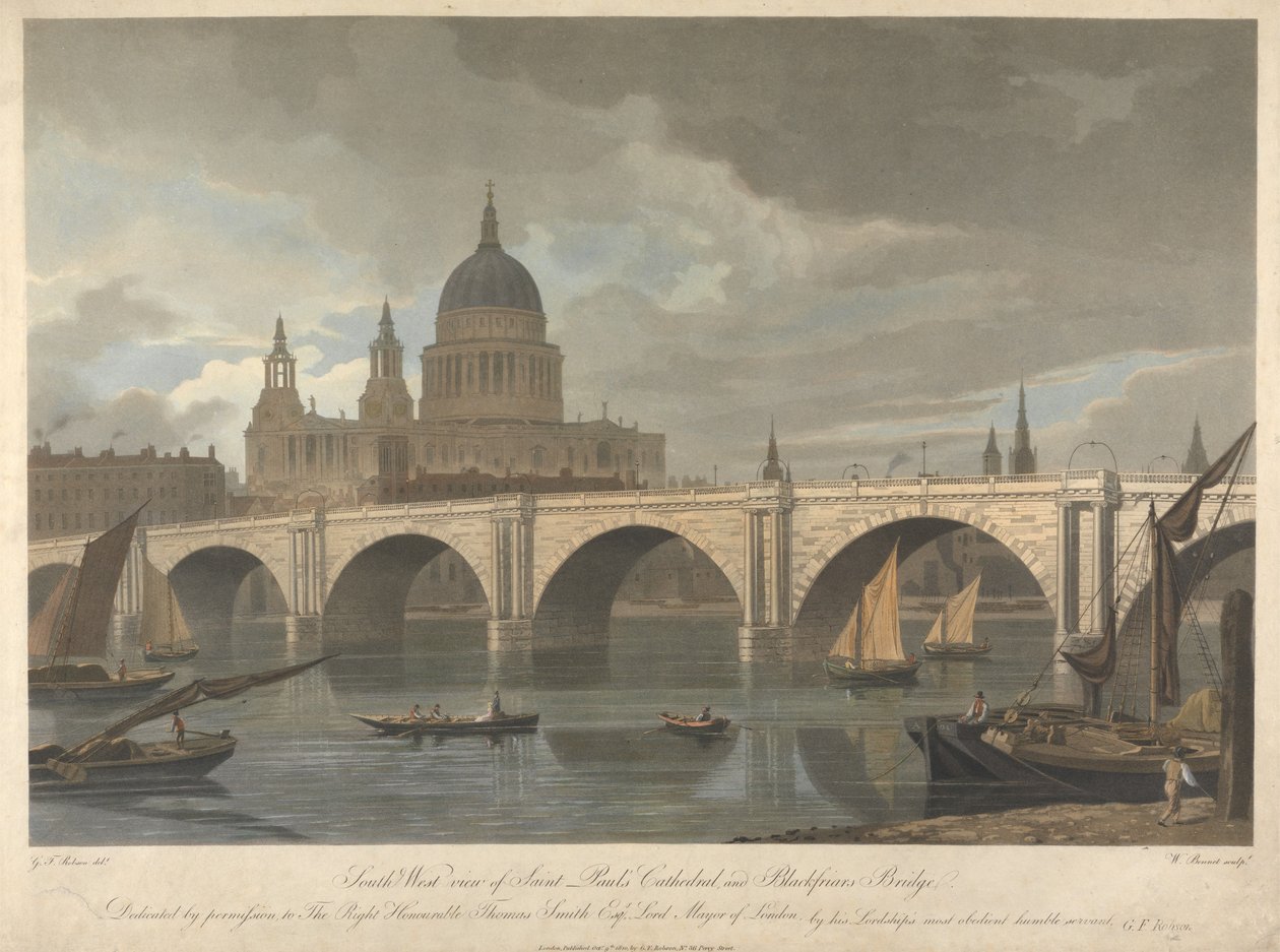 Pohled od jihozápadu na katedrálu sv. Pavla a most Blackfriars od William James Bennett