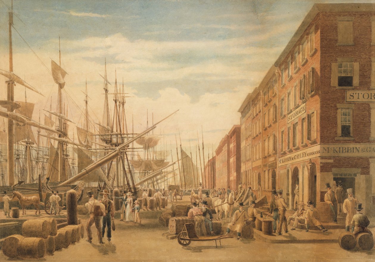 Pohled na South Street, z Maiden Lane, New York City, ca. 1827. od William James Bennett