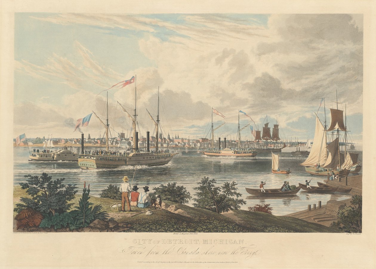 Město Detroit, Michigan: Převzato z Canada Shore poblíž Ferry od William James Bennett after Frederick K. Grain