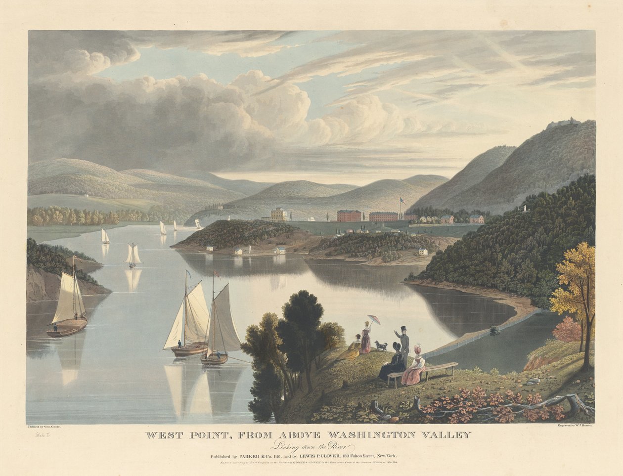 West Point, shora Washington Valley: Pohled dolů po řece od William James Bennett after George Cooke
