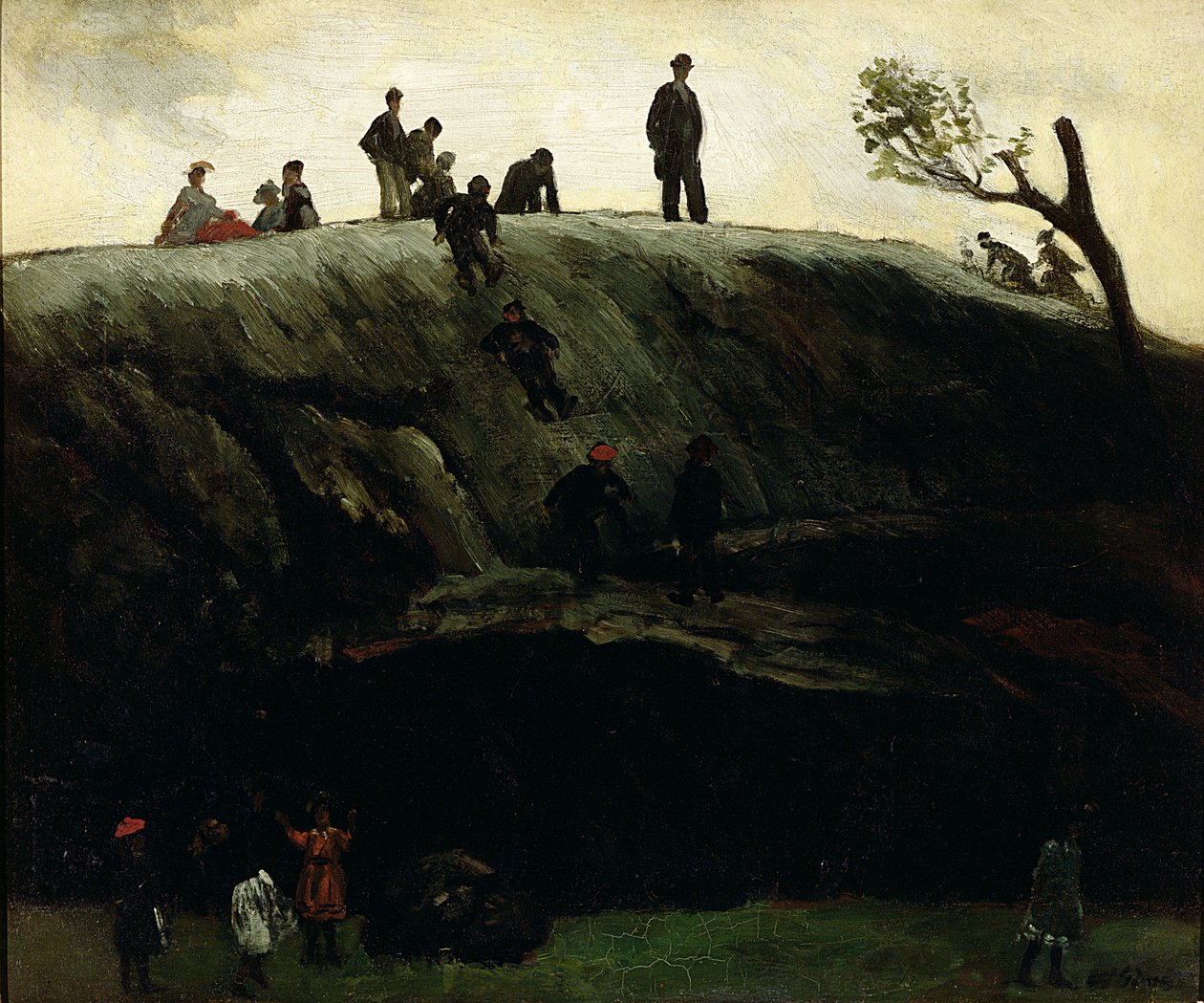 Boys Sliding, kolem roku 1897 (olej na plátně) od William James Glackens