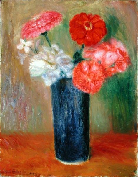 Květiny v modré váze (olej na plátně) od William James Glackens