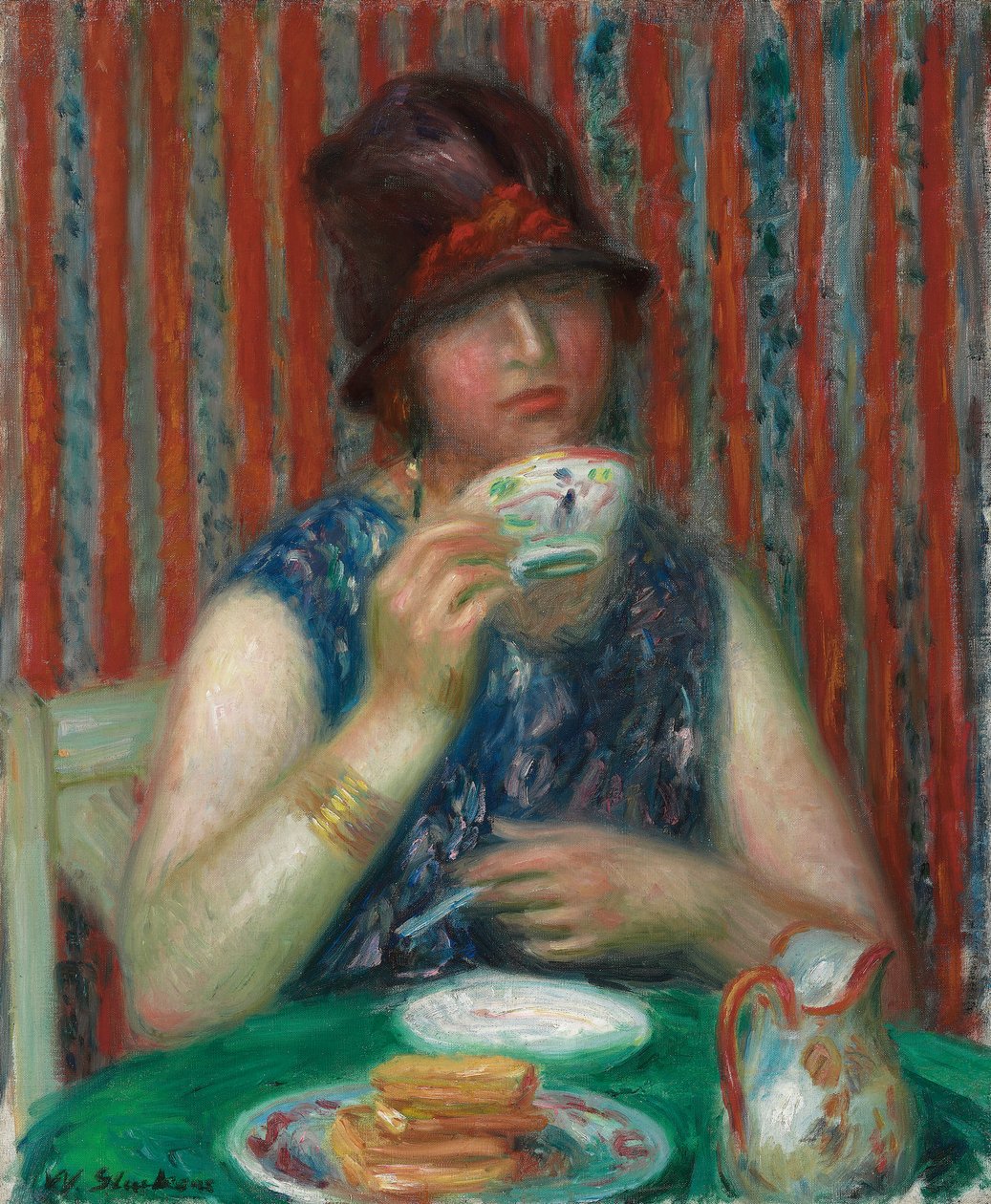 Dívka s šálkem čaje, kolem roku 1920 (olej na plátně) od William James Glackens