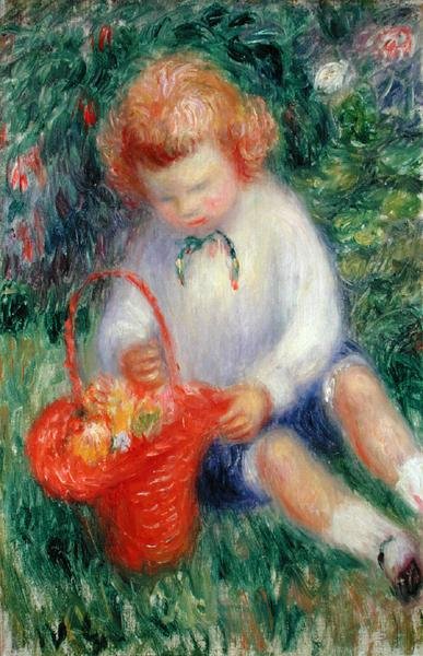 Lenna s košíkem květin (olej na plátně) od William James Glackens