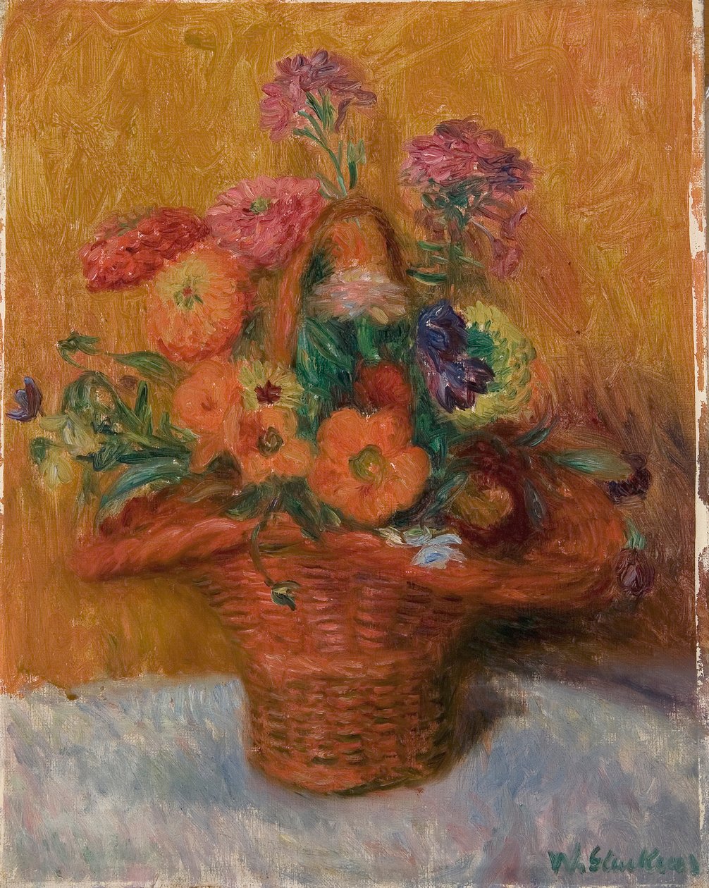 Červený košík cínií od William James Glackens