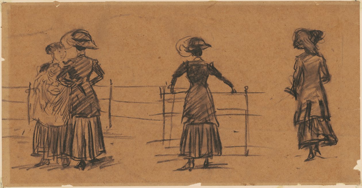 Studie žen u zábradlí parku od William James Glackens