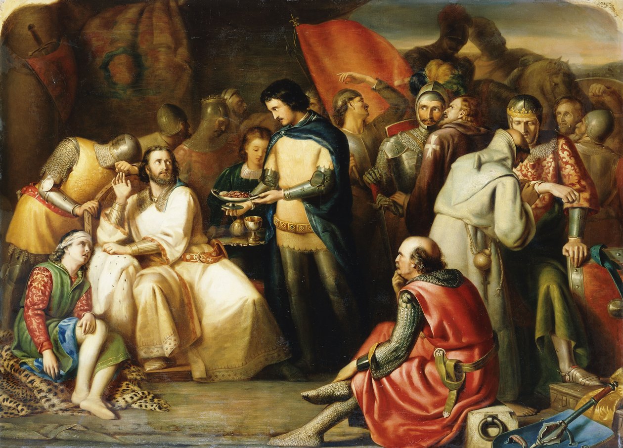 Scéna ve stanu Edwarda Černého prince po bitvě u Poitiers: „Zacházel s králem Janem jako s váženým hostem, když se na hostině nasytil, protože s reverendem Air as holým čelem, princ na něj počkal“, od William James Grant
