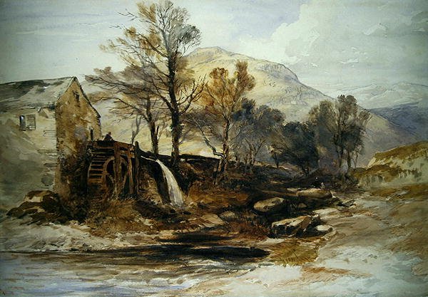 Vodní mlýn v severním Walesu (akvarel na papíře) od William James Muller