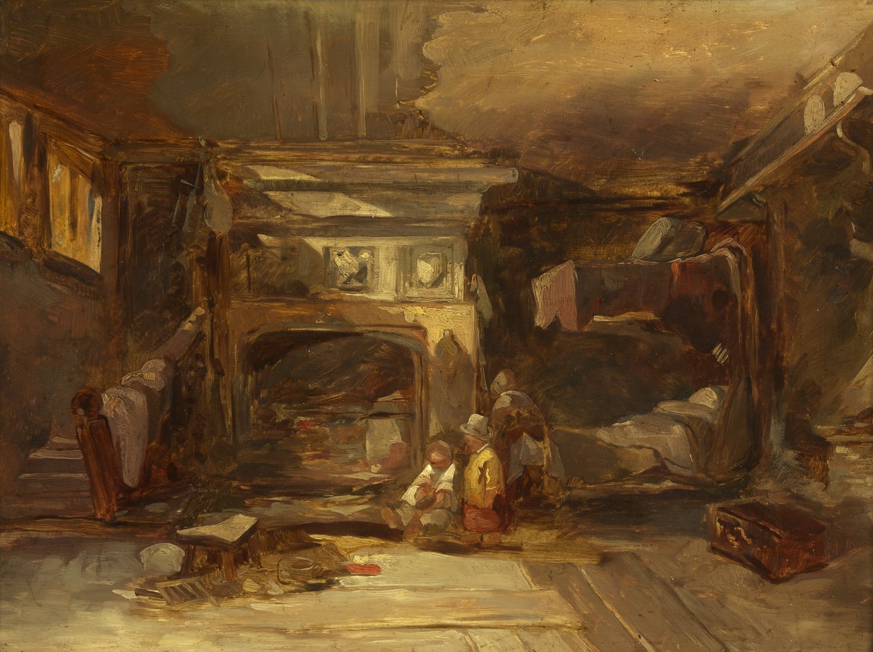 Velšský interiér, cca 1844 (olej na panelu) od William James Muller