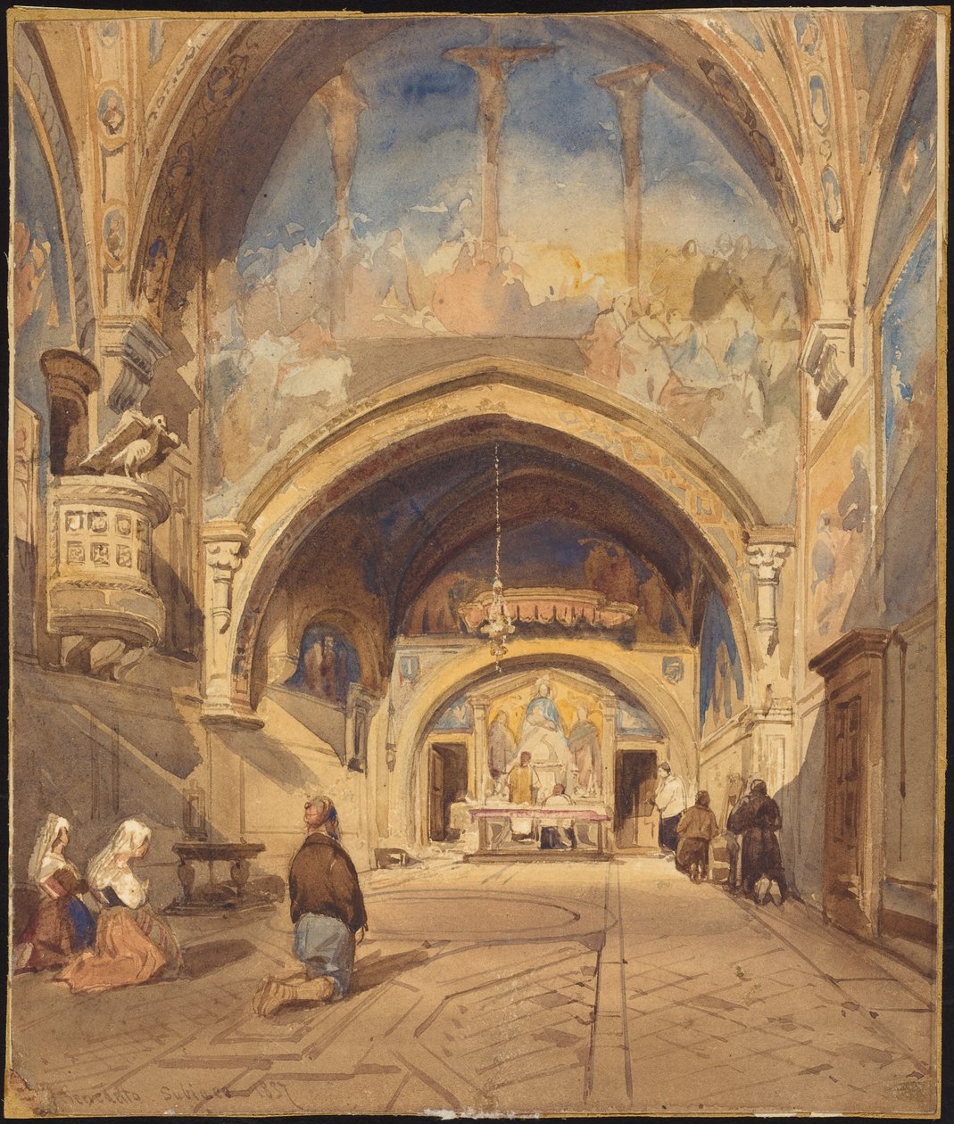 Interiér kostela San Benedetto v Subiacu od William James Muller