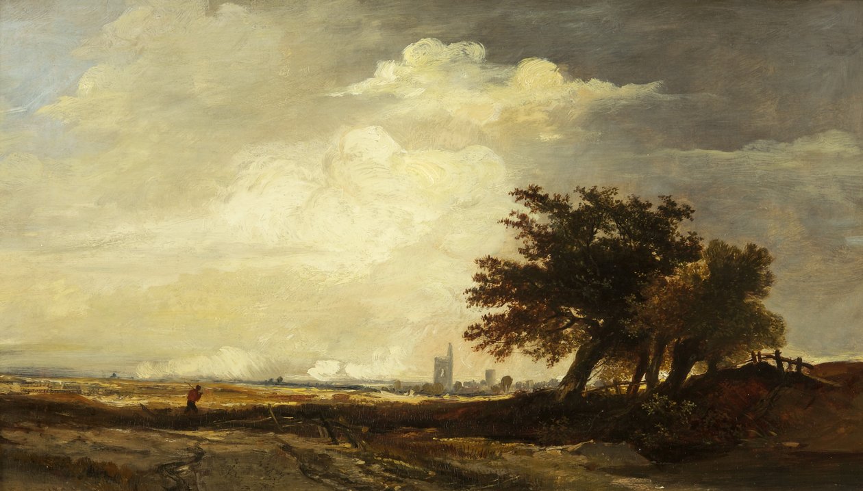 Krajina s kostelem, kolem roku 1839 (olej na panelu) od William James Muller