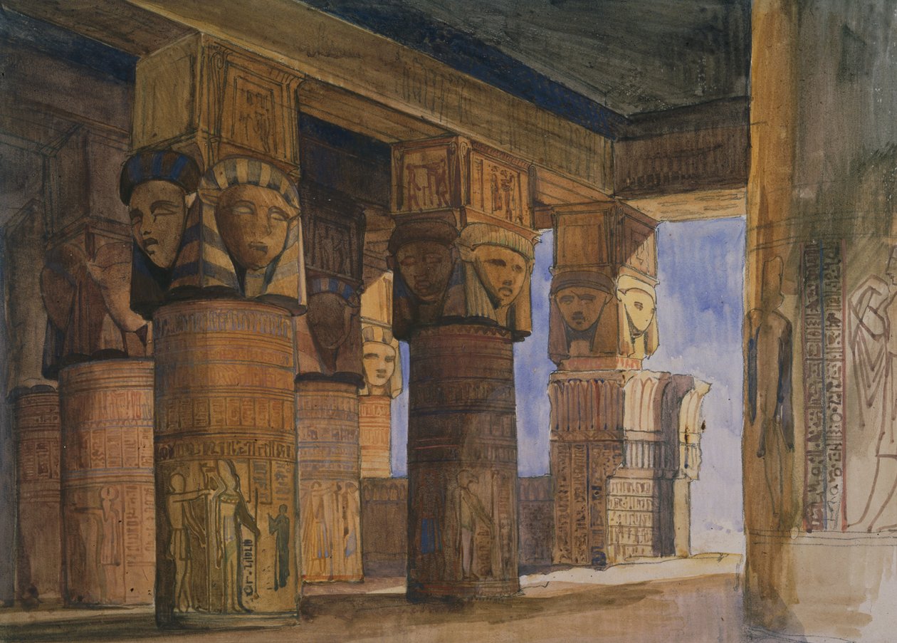 Chrám Denderah, Horní Egypt (akvarel na papíře) od William James Muller