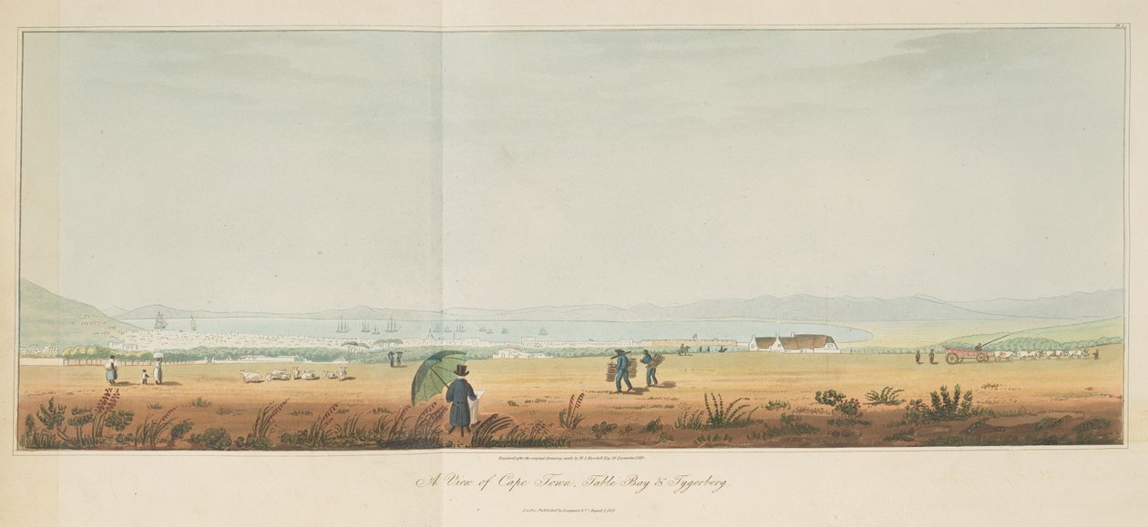 Pohled na Kapské Město, Table Bay a Tygerberg, z Travels in the Interior of Southern Africa, sv. 1 od William John (after) Burchell