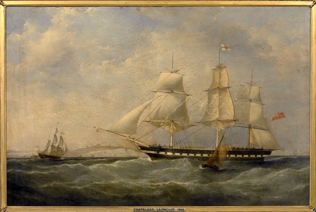 Indická loď "Trafalgar" u pobřeží Doveru (Anglie), postavená v roce 1848 v Blackwallu (Anglie) pro cestu z Londýna do Kalkaty (Indie). od William John Huggins