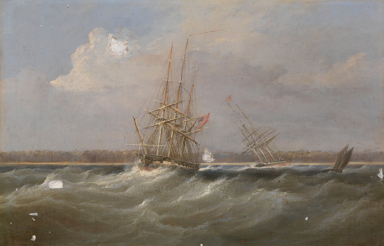 Opiový klipr "Sylph" zachráněný šalupou "Clive", asi 1835 (olejomalba) od William John Huggins