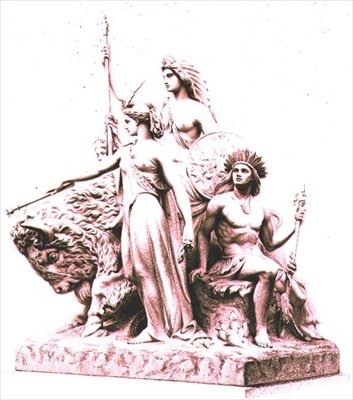 Amerika, vyrytý umělcem z mramorové skupiny Johnem Bellem (1811-95) v The Albert Memorial, Hyde Park, hospoda. by Virtue and Company (rytina) od William John Roffe